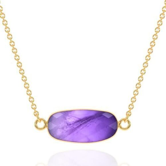 Jewelry - 2734 Amethyst Necklace , Premium Gold Oval Necklaces - Tarnish Free 18K